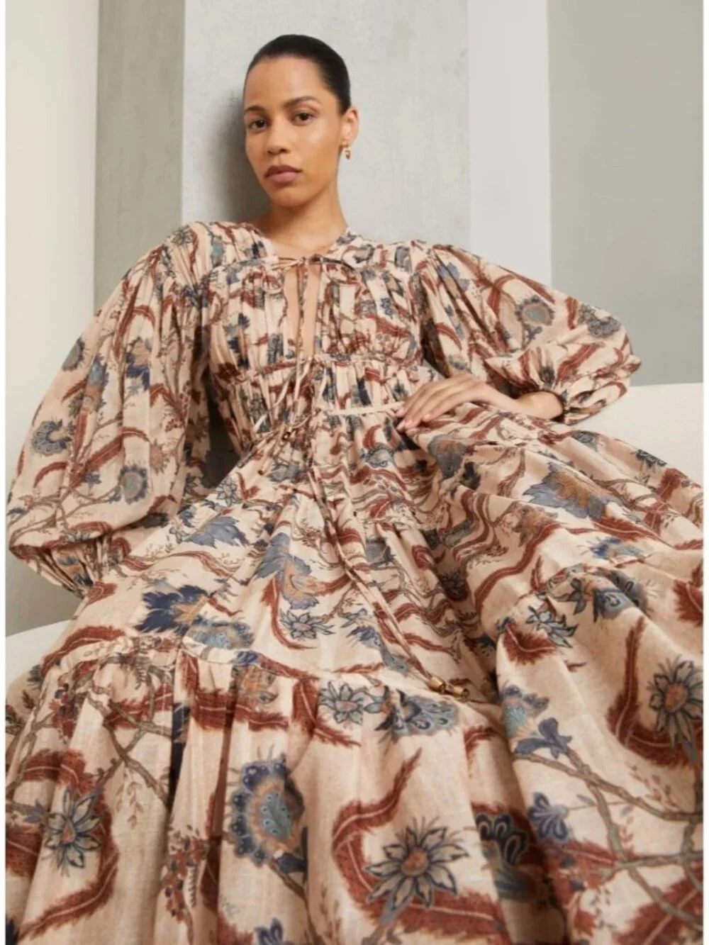 Zimmermann Ascension Tie Billow Cotton Tiered Maxi Dress AU 1 / US 6 NWT $1,250 - Picture 2 of 16